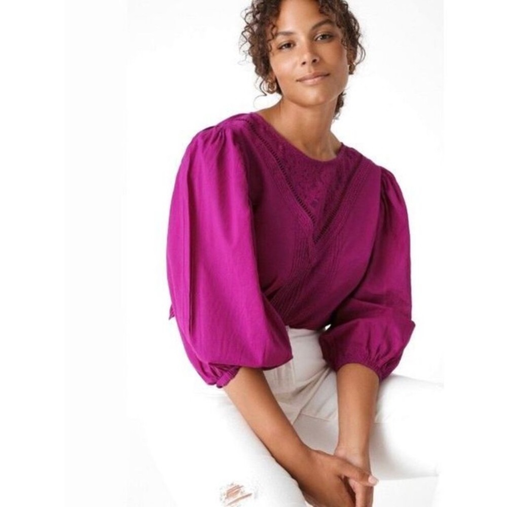Farm Rio Kelsie peasant puff sleeve blouse E015